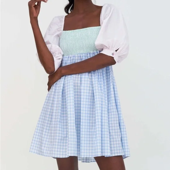 Pitusa 100% Cotton Smocked Patterned Baby Doll Dress SZ Small - Picture 8 of 8